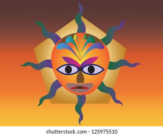 Bright Sunset and Sunshine African Mask Vector Graphic