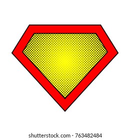 Bright superhero color logo with halftone effect, on white background. Vector illustration.