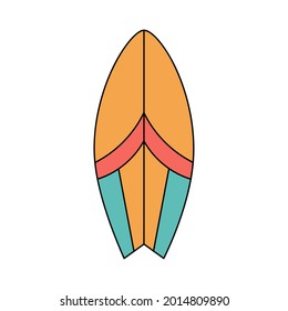 Bright surfboard. Summer sports on the beach, relaxation on the ocean. Simple illustration isolated on white background. Summer icon