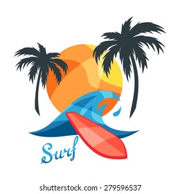 Bright surfing illustration or print for t-shirts.