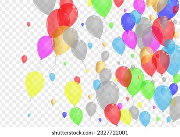 Bright Surprise Background Transparent Vector. Baloon Holiday Border. Red Rainbow. Colorful Air. Helium Light Design.