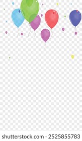 Bright Surprise Background Transparent Vector. Helium Realistic Design. Colorful Anniversary. Pink Air. Confetti Festive Background.