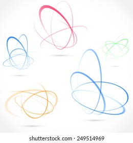 Bright swirl atom orbit element collection. Vector illustration