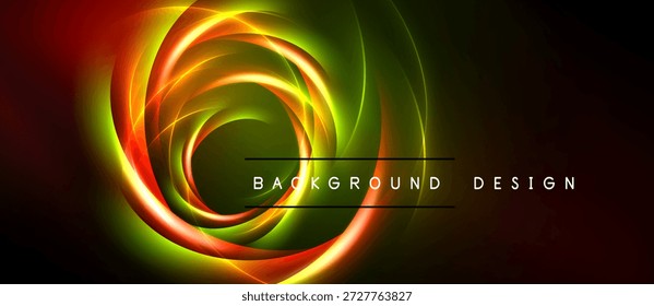 Las líneas de remolino brillantes crean un diseño abstracto. Los colores vivos se mezclan, formando un impacto visual dinámico. El fondo oscuro mejora la luminosidad.