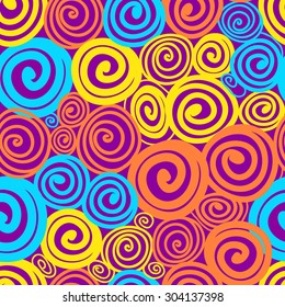 bright swirling pattern of colored circles yellow purple orange blue