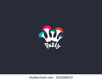 Bright symbol - mushrooms with multi-colored hats. Logo design template for company.  Vector.