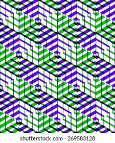 Bright symmetric seamless pattern with interweave figures. Continuous geometric composition with transparency effects, for use in graphic design.
