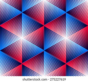 Bright symmetric seamless pattern with interweave figures. Continuous geometric composition with transparency effects, for use in graphic design.