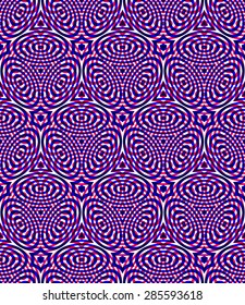 Bright symmetric seamless pattern with interweave figures. Continuous geometric composition with transparency effects, for use in graphic design.