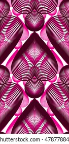 Bright symmetric seamless pattern with overlapping decorative hearts, art transparent background. Romantic theme endless composition, for use in graphic design.