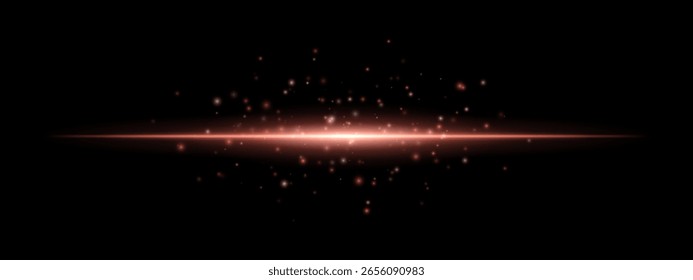 Brillante luz simétrica estalló con partículas flotantes por encima. El haz radiante forma una llamarada central y se extiende brillante sobre fondo oscuro.