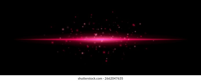 Brilhante rajada de luz simétrica com partículas flutuantes acima. Feixe radiante forma flare central e brilho espalhado no fundo escuro.