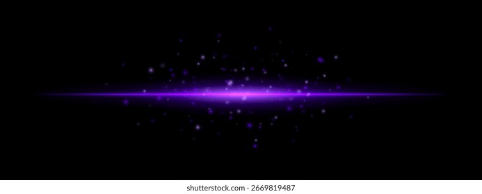 Brillante luz simétrica estalló con partículas flotantes por encima. El haz radiante forma una llamarada central y se extiende brillante sobre fondo oscuro.