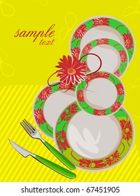 Bright tableware decorated with flower