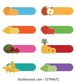 bright tabs with fruit motifs isolated on white