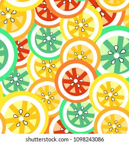 Bright tasty citrus pattern with orange, lemon, grapefruit and lime. Vector t-shirt illustration.Hand drawning Illustration for postcards, posters and other.
