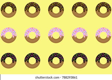 Bright tasty glazed donuts on a yellow background