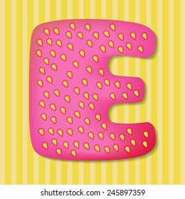Bright tasty letter E from the children's strawberry alphabet. Vector EPS 10.