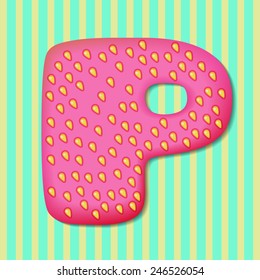 Bright tasty letter P from the children's strawberry alphabet. Vector EPS 10.