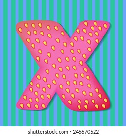 Bright tasty letter X from the children's strawberry alphabet. Vector EPS 10.