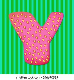 Bright tasty letter Y from the children's strawberry alphabet. Vector EPS 10.