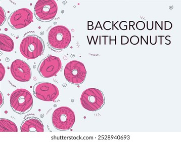 Rosquillas rosadas brillantes y sabrosas sobre un fondo blanco con espacio para su texto. Las donas con estilo crean una atmósfera única de ligereza y sabor. El espacio para el texto le permite adaptar fácilmente el diseño