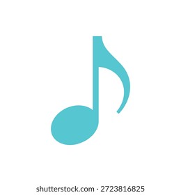 Una nota musical verde azulado brillante se destaca sobre un fondo blanco limpio y minimalista.