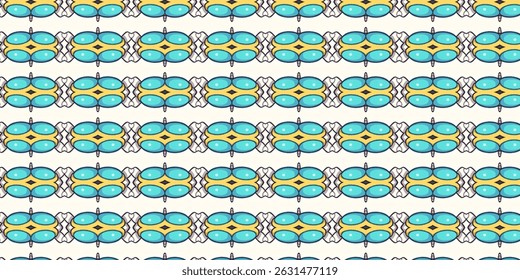 Bright Teal and Yellow Seamless Pattern with Symmetrical Design