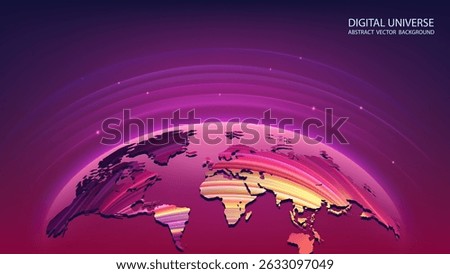 Bright technological vector background. Planet Earth. Abstract technological rings in the orbit of the planet. Global communication system and communication satellites. Religious image.  
