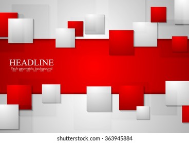 Bright technology background, red and grey geometric squares with copyspace. Vector graphic design, eps10 illustration template