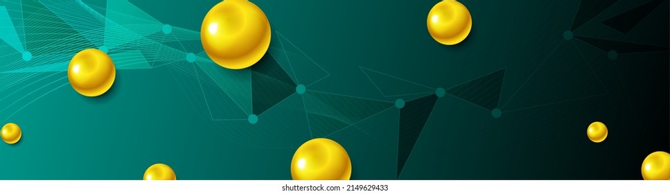 Bright technology connection abstract banner design. Low poly futuristic wavy background with glossy beads. Vector illustration