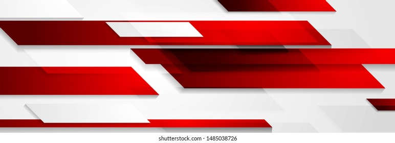 Bright technology geometric abstract banner design with red and white shapes. Futuristic vector background