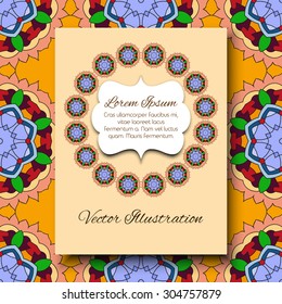 Bright template for design invitations, wedding and greeting cards. Hand drawn elements of vintage patterns. 