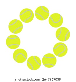 Bright tennis ball circle frame in flat style. Sporty design element for banners, posters, or tennis-themed projects. Minimal and playful illustration.