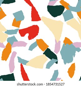 Bright Terrazzo Tile Vector Seamless Pattern. Marble Terrazzo Wall Postcard. Peach and Orange Venetian Pattern.