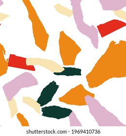 Bright Terrazzo Tile Vector Seamless Pattern. Modern Terrazzo Wall Banner. Peach and Orange Graphic Card.