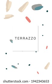 Bright Terrazzo Tile Vector White Background. Granite Terrazzo Wall Wallpaper. Variegated Quartz Backdrop.