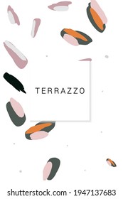 Bright Terrazzo Tile Vector White Background. Granite Ceramic Tile Cover. Brown and Orange Repeat Poster.