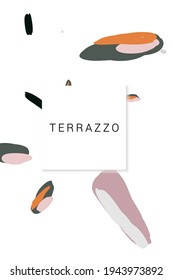 Bright Terrazzo Wall Vector White Background. Marble Ceramic Tile Texture. Pink and Peach Colorful Design.
