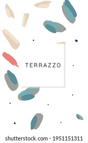Fondo blanco brillante del vector de pared Terrazzo. Tapa de mosaico cerámico. Ilustración Geométrica Marina y Peach.