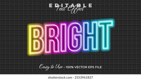 Bright text effect, glow neon graphic style, light editable text