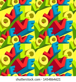 bright text pattern, the letters "love" in volume. a seamless vector pattern