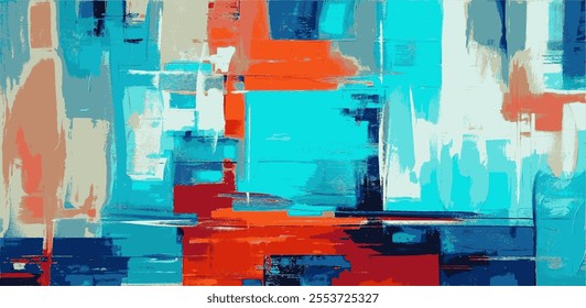 Bright texture background, modern azure abstract backdrop design. Paint on canvas rough colorful textured brush strokes painting, vector artwork