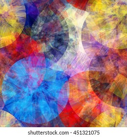 Bright texture. Circles. Grunge template. Colorful abstract seamless pattern. Vector, easy to edit. Watercolor effect