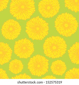 Bright texture with dandelion flowers. Green background and yellow flowers are on separate layers. .