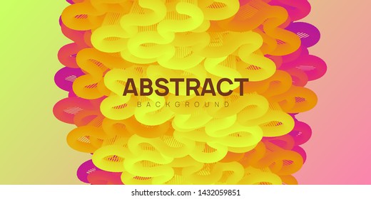 Bright textured abstract background. Vibrant wavy shapes in yellow and pink colors, flow banner, brochure, web page. Colorful winding vector illustration.