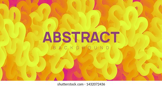 Bright textured abstract background. Vibrant wavy shapes in yellow and pink colors, flow banner, brochure, web page. Colorful winding vector illustration.