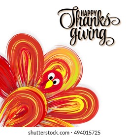 Bright Thanksgiving vector card with a turkey and lettering