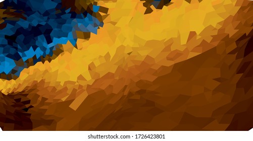 Luminoso espacio poligonal tridimensional tridimensional que se extiende a la distancia para el fondo, fondo abstracto con colores amarillo y naranja