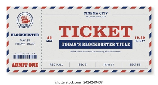 Bright ticket template in retro style. For cinemas, parties, clubs, concerts and other events. Vector, printable. Just add your text.